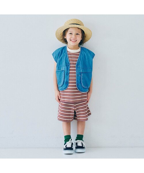 p.premier（ピードットプルミエ）の「【ジュニア対応】マルチボーダーワッフルトップス（Tシャツ/カットソー・キッズ・パープル/ブラウン/ブルー・140/130/120/110/100/90/80）」の8枚目の写真