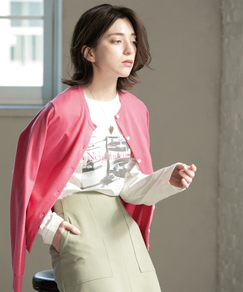 OPAQUE.CLIP（オペークドットクリップ）の「クルーネックニットカーディガン/オーガニックコットン混【UV/洗濯機洗い可】（カーディガン/ボレロ・レディース・ホワイト/ブラック/ピンク系/ネイビー・36/38/40/42）」の20枚目の写真