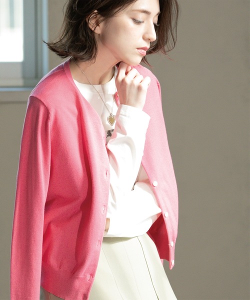 OPAQUE.CLIP（オペークドットクリップ）の「クルーネックニットカーディガン/オーガニックコットン混【UV/洗濯機洗い可】（カーディガン/ボレロ・レディース・ホワイト/ブラック/ピンク系/ネイビー・36/38/40/42）」の21枚目の写真