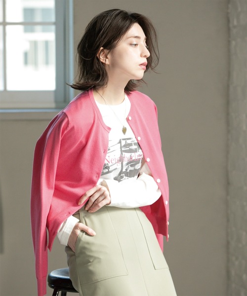 OPAQUE.CLIP（オペークドットクリップ）の「クルーネックニットカーディガン/オーガニックコットン混【UV/洗濯機洗い可】（カーディガン/ボレロ・レディース・ホワイト/ブラック/ピンク系/ネイビー・36/38/40/42）」の22枚目の写真