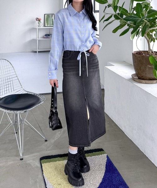 clear（クリア）の「チェック柄ショート丈シャツ［大人カジュアル］（シャツ/ブラウス・レディース・ブラック/サックスブルー/ベージュ・F）」の4枚目の写真