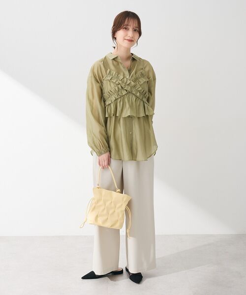 Green　Parks（グリーンパークス）の「SET2点フリルビスチェ＋シャツチュニック（シャツ/ブラウス・レディース・ブルー/チャコールグレー/ライトグリーン・FREE）」の5枚目の写真