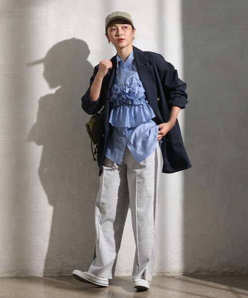 Green　Parks（グリーンパークス）の「SET2点フリルビスチェ＋シャツチュニック（シャツ/ブラウス・レディース・ブルー/チャコールグレー/ライトグリーン・FREE）」の11枚目の写真