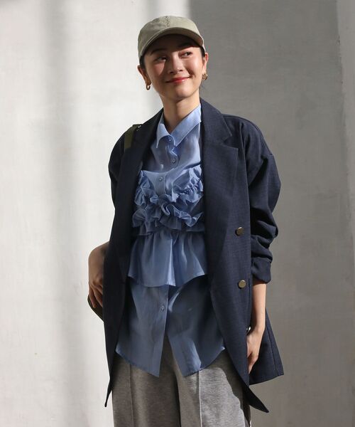 Green　Parks（グリーンパークス）の「SET2点フリルビスチェ＋シャツチュニック（シャツ/ブラウス・レディース・ブルー/チャコールグレー/ライトグリーン・FREE）」の12枚目の写真