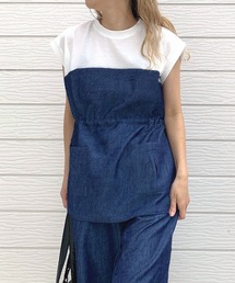 Q | デニム風シワ加工ドッキングTシャツ(Tシャツ/カットソー)