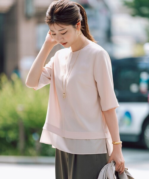 ストレッチジョーゼット シアーコンビ カットソー（Tシャツ/カットソー
