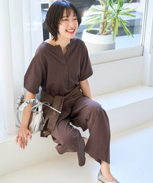 セール】限定展開 リラックス フロント ボタン 半袖 オールインワン