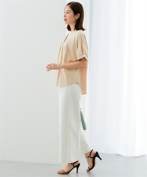 7days Life Styling(セブンデイズライフスタイリング)の「ブラウス見え シルケットポンチメタルボタンタックドルマントップス(Tシャツ/カットソー・レディース・グレイッシュベージュ/ブラック/オフホワイト・S/M/L/LL/3L/4L/5L/6L)」の10枚目の写真