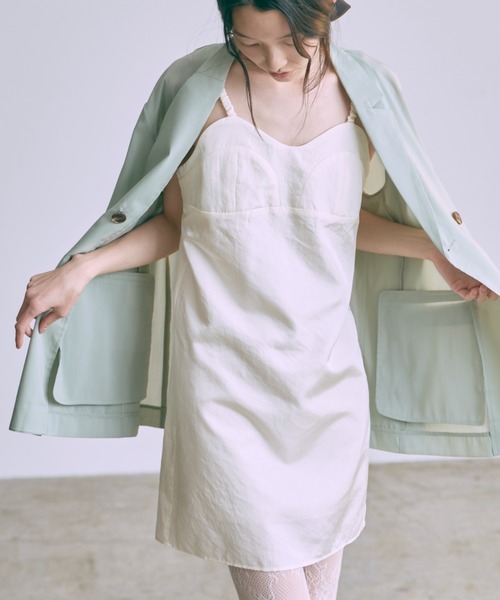 EN NEUME(エンノイム)の「Vintage Satin Mini Cami Dress(ワンピース・レディース・ミント/レッド/アイボリー・FREE)」の10枚目の写真