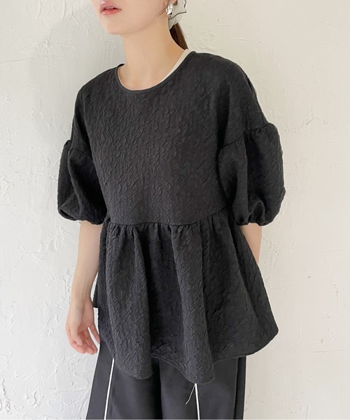 StyleSea（スタイルシー）の「ふくれジャガードデザイントップス（Tシャツ/カットソー・レディース・ブラック/オフホワイト・FREE）」の8枚目の写真