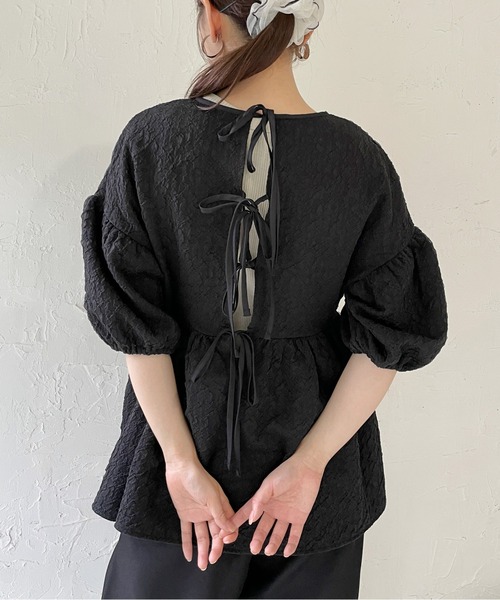 StyleSea（スタイルシー）の「ふくれジャガードデザイントップス（Tシャツ/カットソー・レディース・ブラック/オフホワイト・FREE）」の9枚目の写真