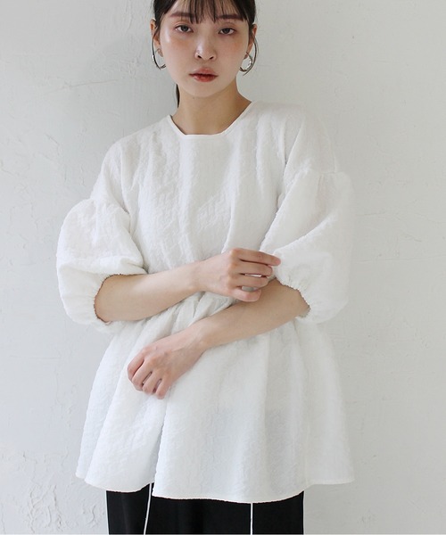 StyleSea（スタイルシー）の「ふくれジャガードデザイントップス（Tシャツ/カットソー・レディース・ブラック/オフホワイト・FREE）」の10枚目の写真