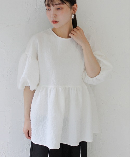 StyleSea（スタイルシー）の「ふくれジャガードデザイントップス（Tシャツ/カットソー・レディース・ブラック/オフホワイト・FREE）」の11枚目の写真