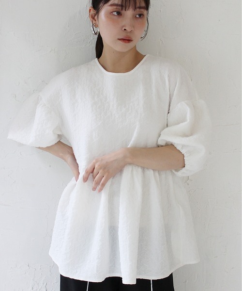 StyleSea（スタイルシー）の「ふくれジャガードデザイントップス（Tシャツ/カットソー・レディース・ブラック/オフホワイト・FREE）」の12枚目の写真