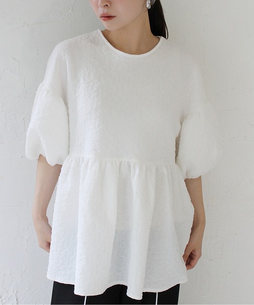 StyleSea（スタイルシー）の「ふくれジャガードデザイントップス（Tシャツ/カットソー・レディース・ブラック/オフホワイト・FREE）」の13枚目の写真