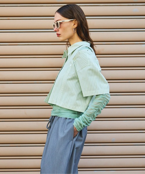 MAISON SPECIAL(メゾンスペシャル)の「Button Slit Short Shirt/ボタンスリットショートシャツ(シャツ/ブラウス・レディース・ブルー/ホワイト/グリーン・FREE)」の17枚目の写真
