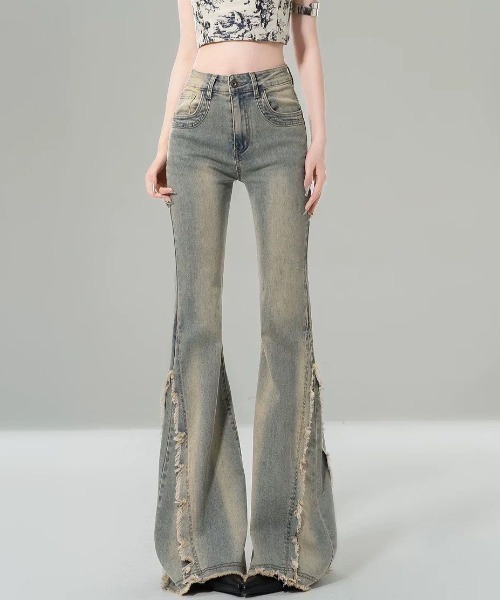 gossip!ロサンゼルス(ゴシップロサンゼルス)の「ヴィンテージハイウエストフリンジアクセント ストレッチフレアデニムパンツ(デニムパンツ・レディース・ブルー・S/M/XL/L/XXL)」の7枚目の写真