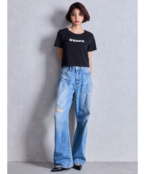 ハイウエスト GG Stitch Barrel Leg ダメージデニムパンツ ハイウエストGG Stitch Barrel Leg ダメージデニムパンツ