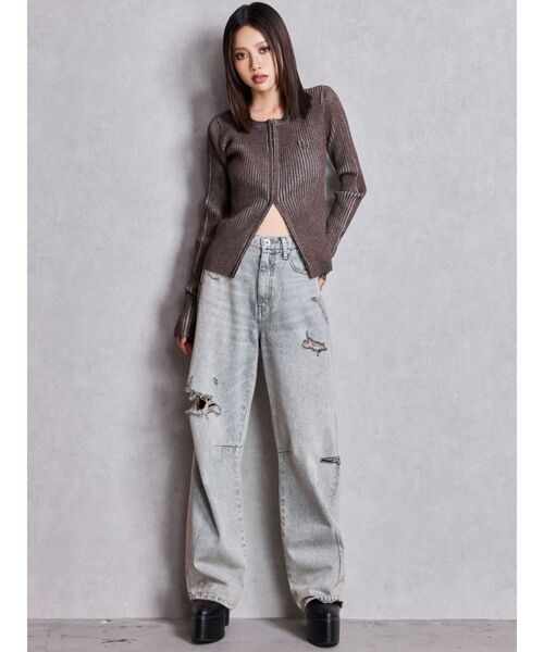 ハイウエスト GG Stitch Barrel Leg ダメージデニムパンツ ハイウエストGG Stitch Barrel Leg ダメージデニムパンツ[品番