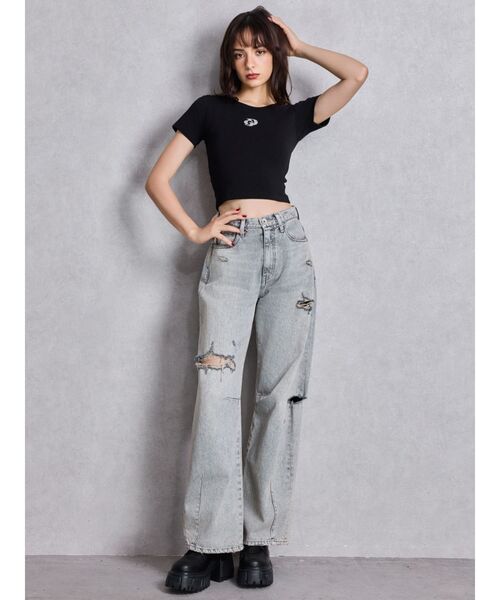 美品☆pelleqぺレック　ハイウエストバックギャザーデニムパンツ 38 ウエストギャザー デニム パンツ[品番：GW000004097]｜Growing