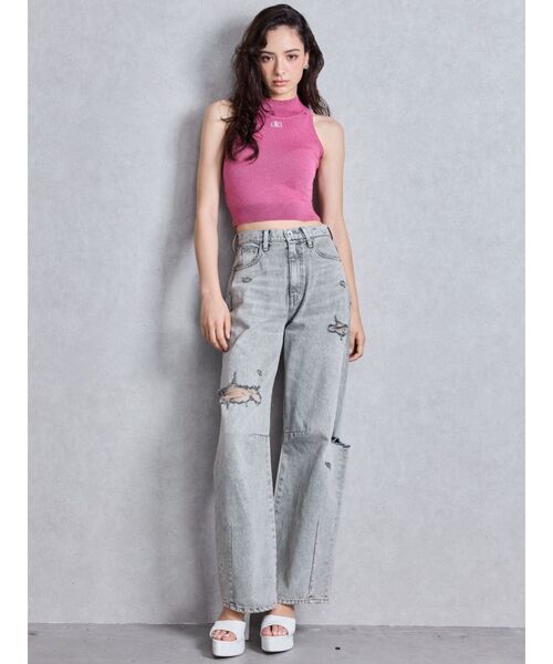 ハイウエスト GG Stitch Barrel Leg ダメージデニムパンツ ジェイダ GYDA ハイウエストGG Stitch Barrel Leg ダメージ