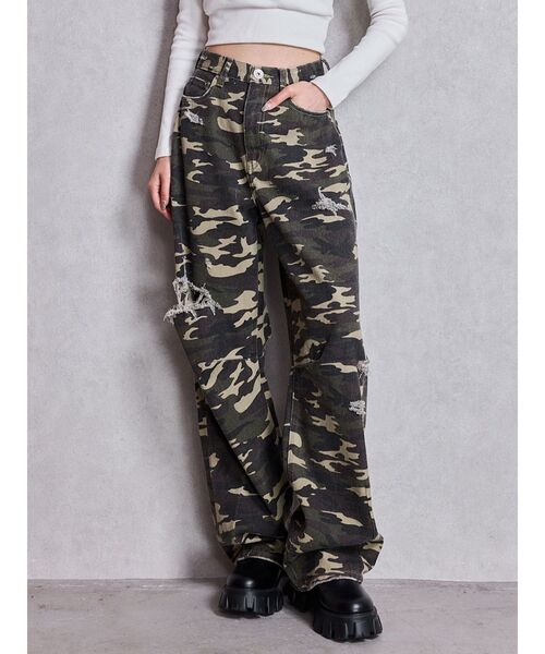 ハイウエスト GG Stitch Barrel Leg ダメージデニムパンツ ジェイダ GYDA ハイウエストGG Stitch Barrel Leg ダメージ