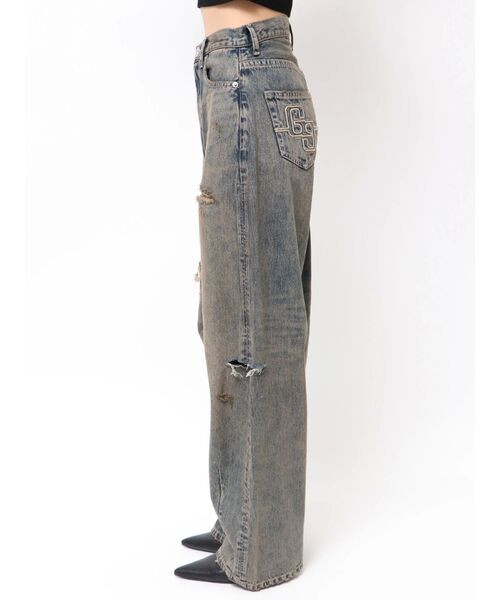 ハイウエスト GG Stitch Barrel Leg ダメージデニムパンツ ハイウエストGG Stitch バレルレッグダメージデニムパンツ