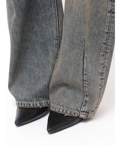セール】ハイウエストGG Stitch バレルレッグダメージデニムパンツ