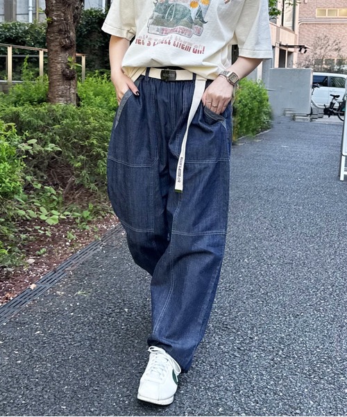 綿麻デニムベイカーカーブパンツ（デニムパンツ）｜DOUBLE NAME