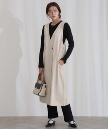 ミニ裏毛 ノーカラー リラックス ロング ベスト