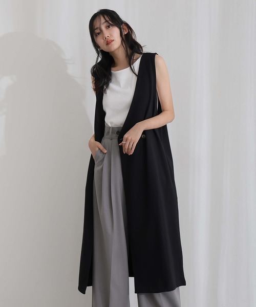 ElegChic(エレグシック)の「ミニ裏毛 ノーカラー リラックス ロング ベスト(つなぎ/オールインワン・レディース・グレー/ブラック/ライトベージュ/チャコール・M/XL/4L)」の5枚目の写真