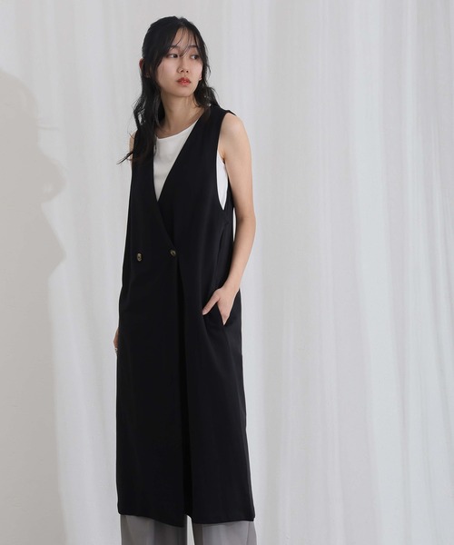 ElegChic(エレグシック)の「ミニ裏毛 ノーカラー リラックス ロング ベスト(つなぎ/オールインワン・レディース・グレー/ブラック/ライトベージュ/チャコール・M/XL/4L)」の6枚目の写真