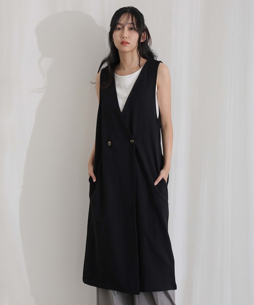 ElegChic(エレグシック)の「ミニ裏毛 ノーカラー リラックス ロング ベスト(つなぎ/オールインワン・レディース・グレー/ブラック/ライトベージュ/チャコール・M/XL/4L)」の8枚目の写真