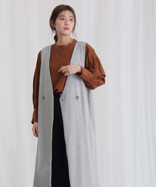 ElegChic(エレグシック)の「ミニ裏毛 ノーカラー リラックス ロング ベスト(つなぎ/オールインワン・レディース・グレー/ブラック/ライトベージュ/チャコール・M/XL/4L)」の9枚目の写真