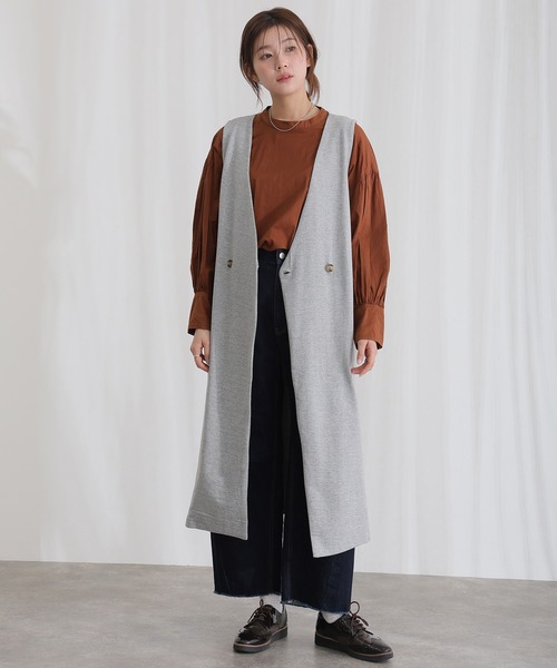 ElegChic(エレグシック)の「ミニ裏毛 ノーカラー リラックス ロング ベスト(つなぎ/オールインワン・レディース・グレー/ブラック/ライトベージュ/チャコール・M/XL/4L)」の10枚目の写真