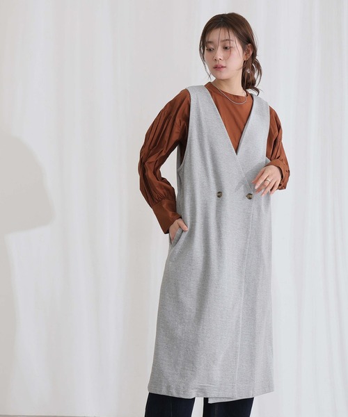 ElegChic(エレグシック)の「ミニ裏毛 ノーカラー リラックス ロング ベスト(つなぎ/オールインワン・レディース・グレー/ブラック/ライトベージュ/チャコール・M/XL/4L)」の11枚目の写真