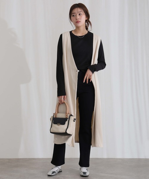 ElegChic(エレグシック)の「ミニ裏毛 ノーカラー リラックス ロング ベスト(つなぎ/オールインワン・レディース・グレー/ブラック/ライトベージュ/チャコール・M/XL/4L)」の13枚目の写真