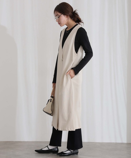 ElegChic(エレグシック)の「ミニ裏毛 ノーカラー リラックス ロング ベスト(つなぎ/オールインワン・レディース・グレー/ブラック/ライトベージュ/チャコール・M/XL/4L)」の14枚目の写真