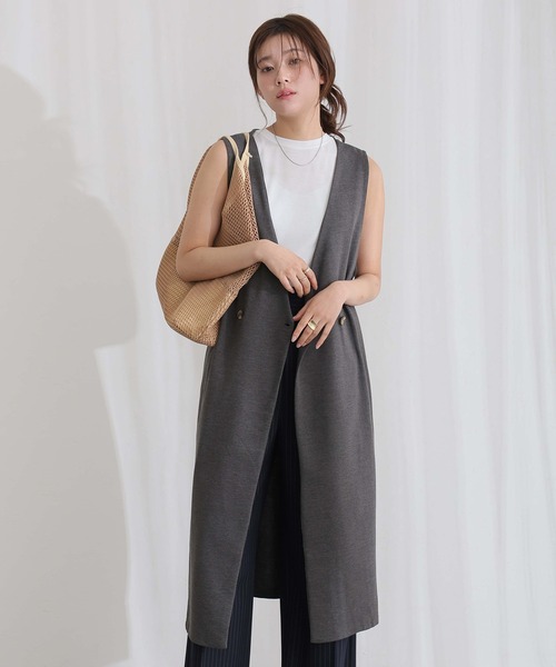 ElegChic(エレグシック)の「ミニ裏毛 ノーカラー リラックス ロング ベスト(つなぎ/オールインワン・レディース・グレー/ブラック/ライトベージュ/チャコール・M/XL/4L)」の20枚目の写真