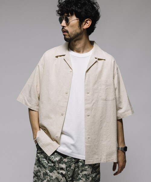 HINSON(ヒンソン)の「HINSON/ヒンソン コットンリネン オープンカラー ショートスリーブシャツ(シャツ/ブラウス・メンズ・サックスブルー/オリーブ/オフホワイト/ブラック・LARGE/MEDIUM)」の22枚目の写真