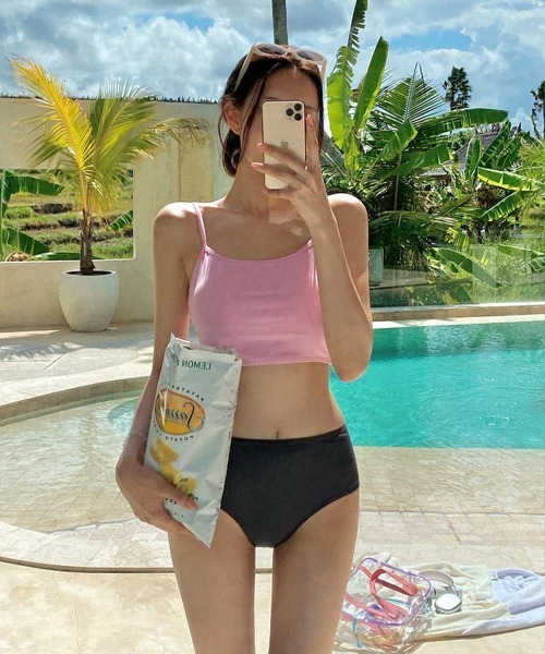 LAVIA(ラヴィア)の「バイカラーリブビキニ(水着・レディース・ピンク/イエロー・M/L)」の1枚目の写真