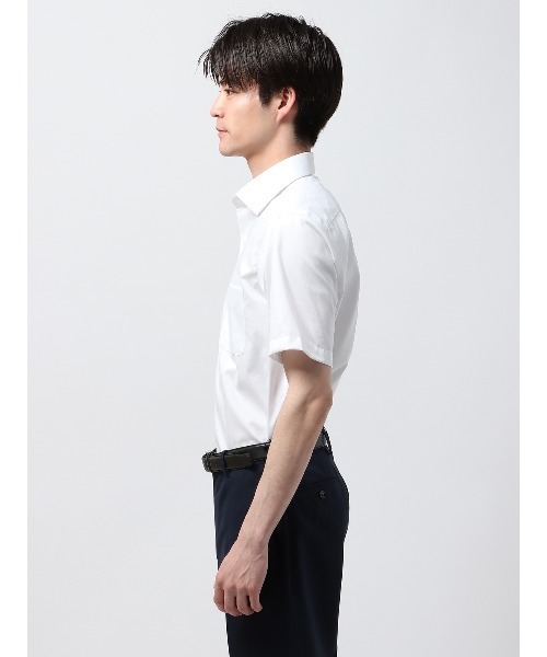 SUIT SQUARE(スーツスクエア)の「半袖ワイシャツ ノンアイロンストレッチ 3BLOCK ワイドカラー BASIC ドレスシャツ(ビジネスシャツ・メンズ・ホワイト系/ブルー系・S/M/L/LL/3L)」の5枚目の写真