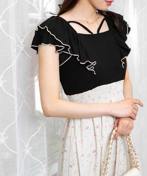 【SaturdayClub】 フリンジメッシュスカート ワンピース２色 &g'aime ワンピース 「＆g'aime」フリンジジャガードドッキング