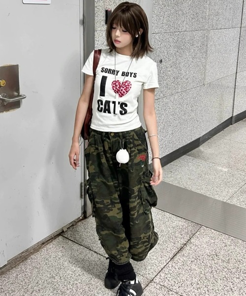 SORRY BOYS I LOVE CATS ハート プリント 古着風 半袖 Tシャツ