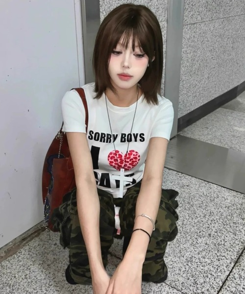DEVICE(デバイス)の「SORRY BOYS I LOVE CATS ハート プリント 古着風 半袖 Tシャツ 韓国ファッション 韓国ストリート ストリートファッション Y2K レオパード 豹柄 ネコ(Tシャツ/カットソー・レディース・ホワイト/ホワイト系その他3/ホワイト系その他2/ブラック系その他/ホワイト系その他・FREE)」の8枚目の写真