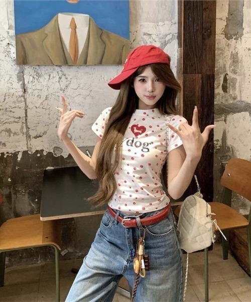 SORRY BOYS I LOVE CATS ハート プリント 古着風 半袖 Tシャツ