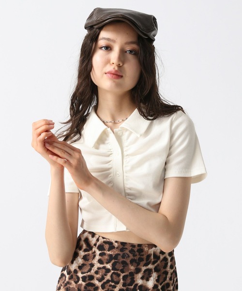 FOREVER 21（フォーエバー トゥエンティーワン）の「【2025SS】シャーリングポロＴシャツ（Tシャツ/カットソー・レディース・ホワイト/グレー/ブラック・FREE）」の6枚目の写真