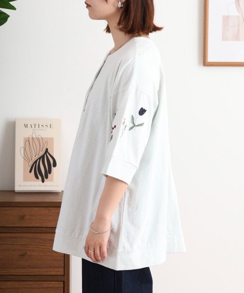 Emago(イマゴ)の「EMAGO 2WAY花刺繍カーデ(カーディガン/ボレロ・レディース・ネイビー/アイボリー/ホワイト×ブルー・FREE)」の18枚目の写真