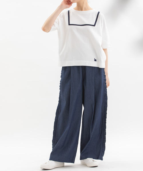 tシャツ Cloche USコットンユーカリプリントTシャツ レディース セール】Cloche USコットンテープたたきセーラーTシャツ（T