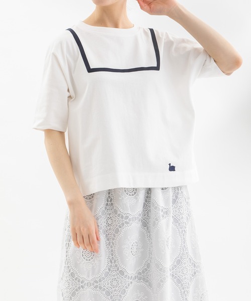 Cloche USコットンユーカリプリントTシャツ セール】Cloche USコットンテープたたきセーラーTシャツ（T